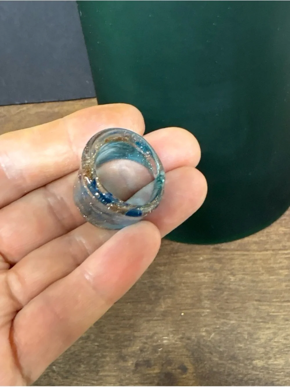 Handcrafted Blue and Gold Statement Glass Ring - Women Jewelry